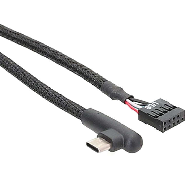 60cm Motherboard USB 9Pin To Type-C Elbow Data Cable Braided Network Cable(Black)