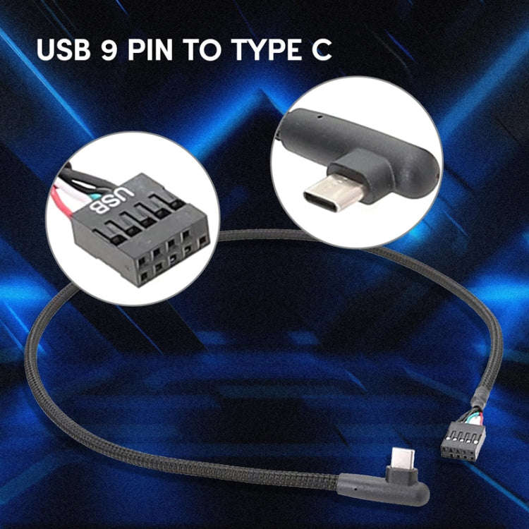 60cm Motherboard USB 9Pin To Type-C Elbow Data Cable Braided Network Cable(Black)