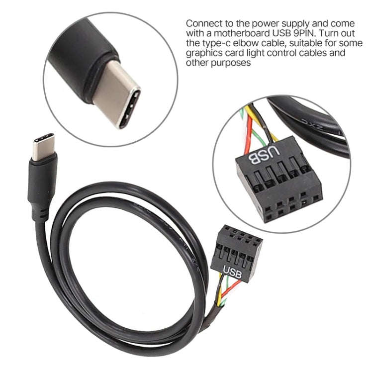 50cm Motherboard USB 9Pin To Type-C Straight Data Double Shielded Cable(Black)