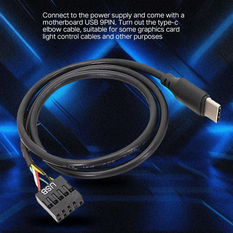 50cm Motherboard USB 9Pin To Type-C Straight Data Double Shielded Cable(Black)
