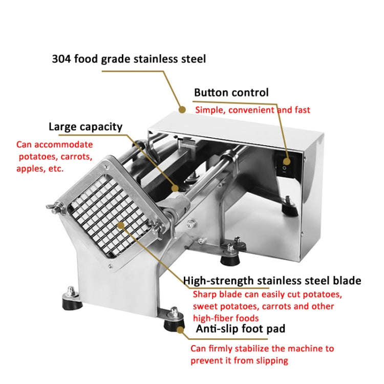60W Commercial French Fry Cutter Electric Potato Cutter Machine With 3 Blade UK Plug