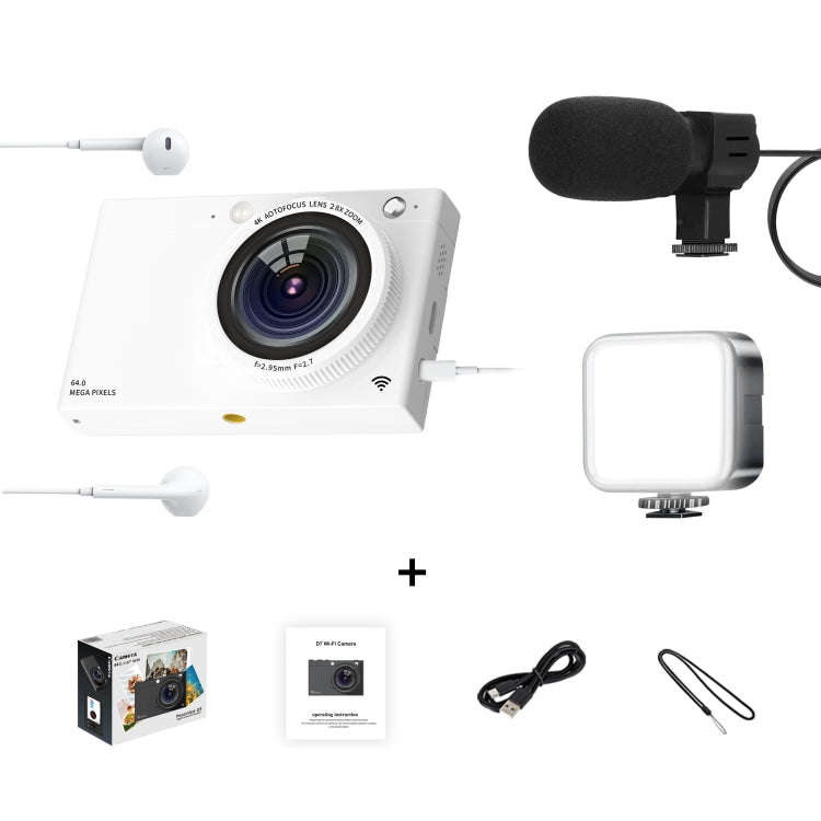 High-Definition CCD Digital Camera 64 Million WiFi Card Camera, Color: White + Microphone/Fill Li...