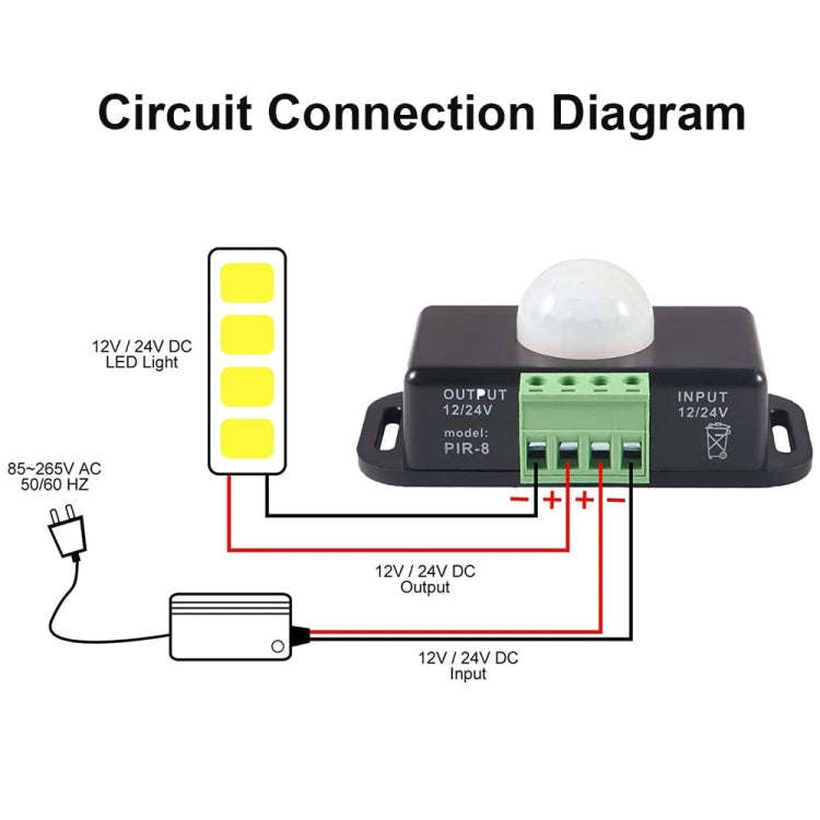 PIR-8 12V / 24V Infrared Body Lamp Band Sensor Low Pressure Light Strap Controller(Black)
