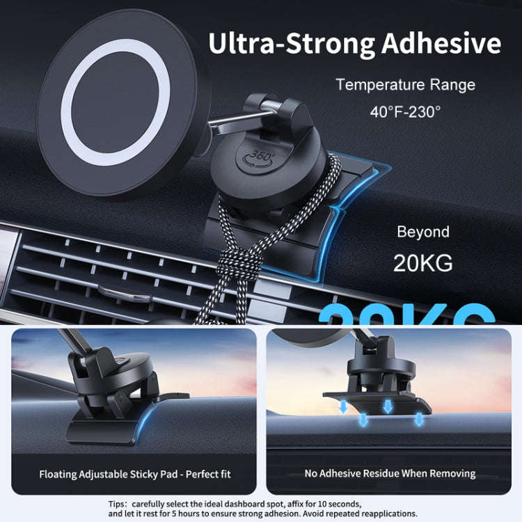 Center Console 360 Rotating Magnetic Car Phone Holder Zinc Alloy Automotive Navigation Bracket(Bl...