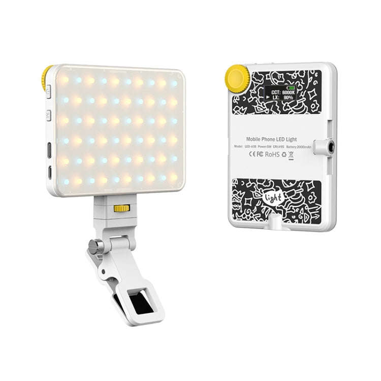 60 LEDs Rechargeable Clip Fill Light With Front & Back Clip Adjusted 3 Light Modes For Phone, Spe...