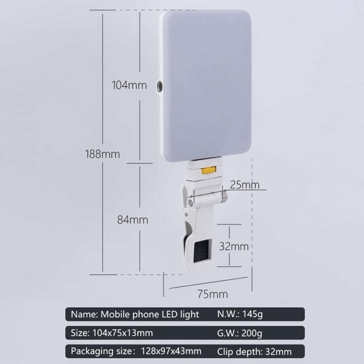 60 LEDs Rechargeable Clip Fill Light With Front & Back Clip Adjusted 3 Light Modes For Phone, Spe...