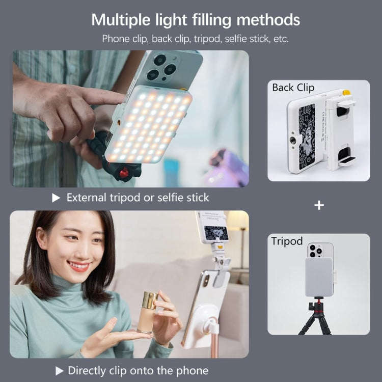 60 LEDs Rechargeable Clip Fill Light With Front & Back Clip Adjusted 3 Light Modes For Phone, Spe...