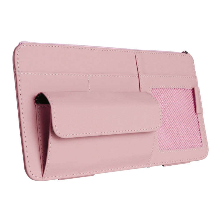 Multi-functional Car Sunshade Sunglasses ID Ticket Storage Bag Car Sun Visor Eyeglasses Case(Pink)