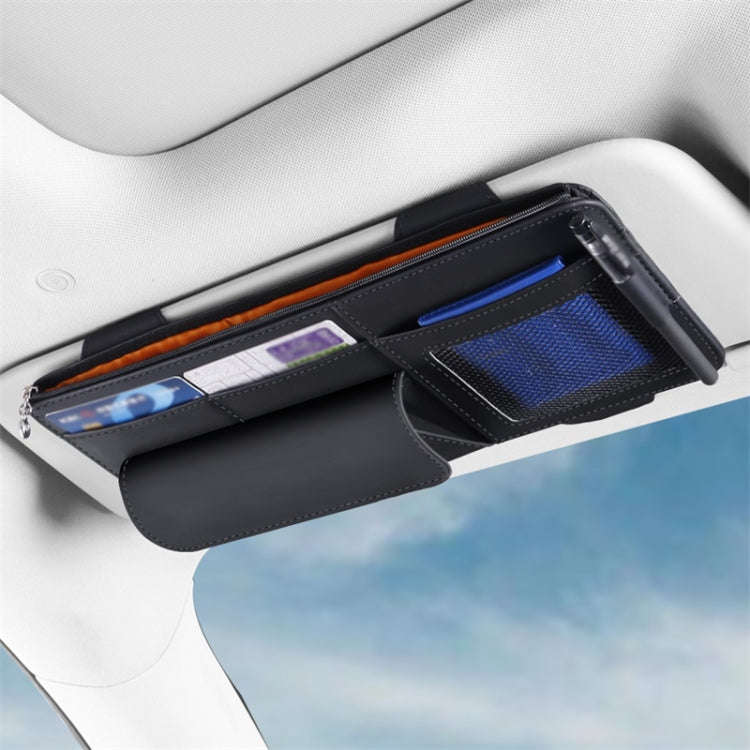 Multi-functional Car Sunshade Sunglasses ID Ticket Storage Bag Car Sun Visor Eyeglasses Case(Grey)