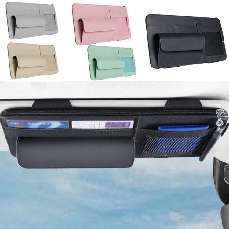 Multi-functional Car Sunshade Sunglasses ID Ticket Storage Bag Car Sun Visor Eyeglasses Case(Grey)