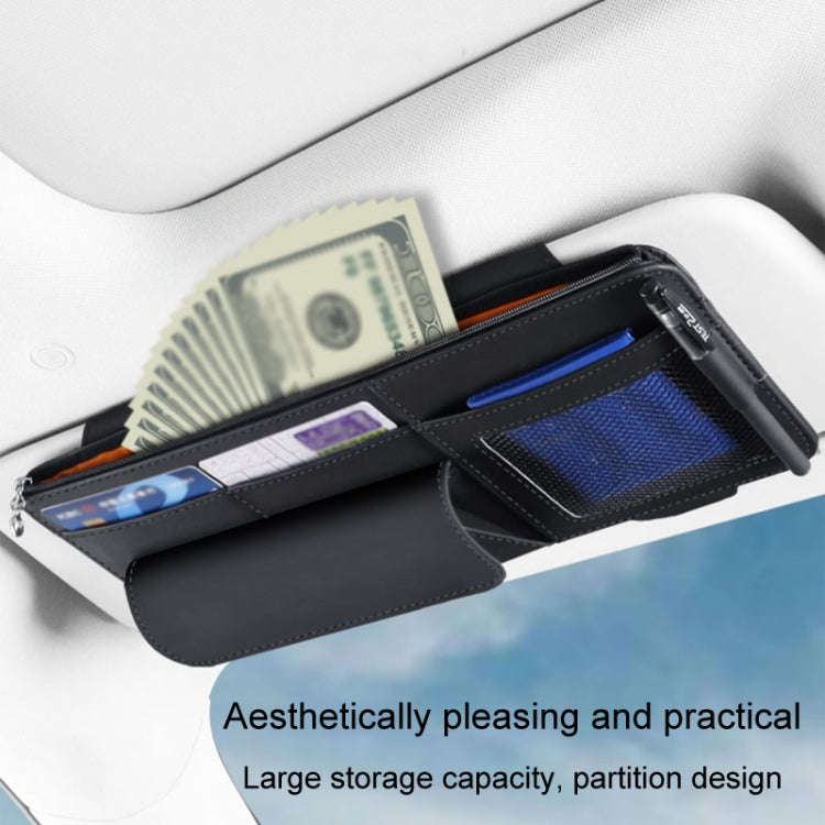 Multi-functional Car Sunshade Sunglasses ID Ticket Storage Bag Car Sun Visor Eyeglasses Case(Grey)