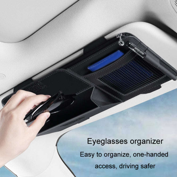 Multi-functional Car Sunshade Sunglasses ID Ticket Storage Bag Car Sun Visor Eyeglasses Case(Grey)