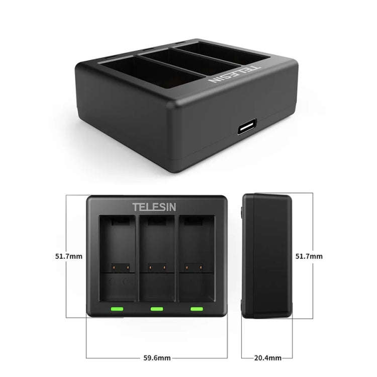 TELESIN GP-BCG-902 Battery 3 Slots Charger For GoPro HERO12 Black / HERO11 Black / HERO10 Black /...
