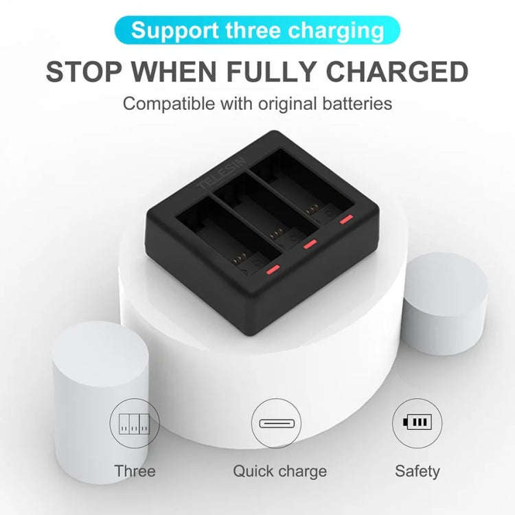 TELESIN GP-BCG-902 Battery 3 Slots Charger For GoPro HERO12 Black / HERO11 Black / HERO10 Black /...