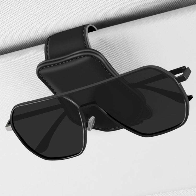 Car Eyeglasses Clip Car Leather Magnetic Closure Sunglasses Storage Bag(Beige)