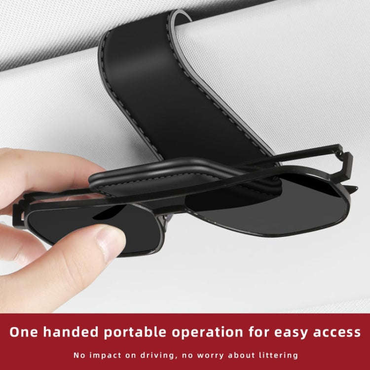 Car Eyeglasses Clip Car Leather Magnetic Closure Sunglasses Storage Bag(Beige)