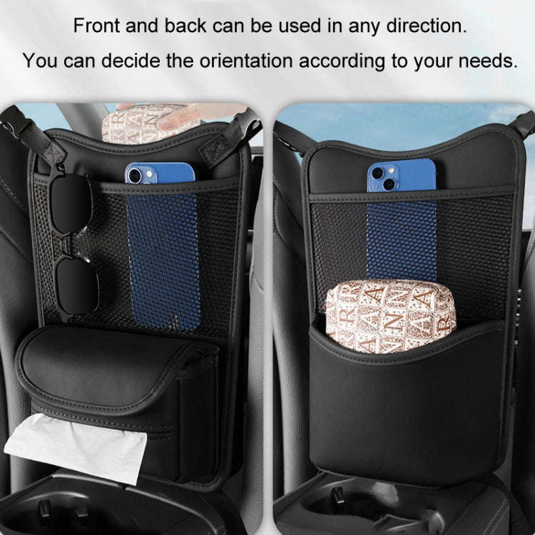 Car Between Seats Organizer Multifunctional Storage Bag Front And Back Dual Usage Tissue Box(Black)