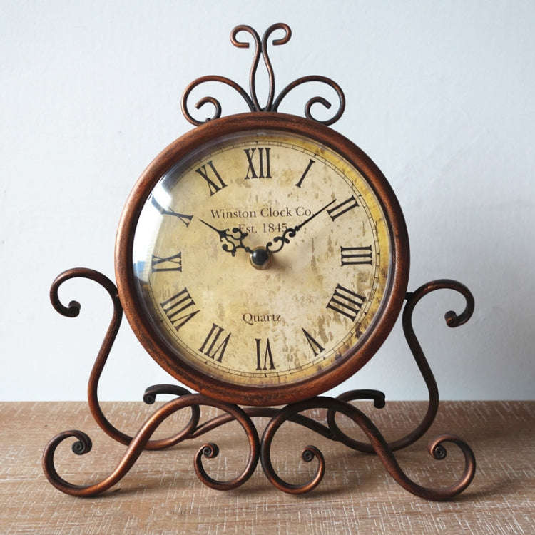 Iron Mute Clock Retro Living Room Decoration Clock(Brown)