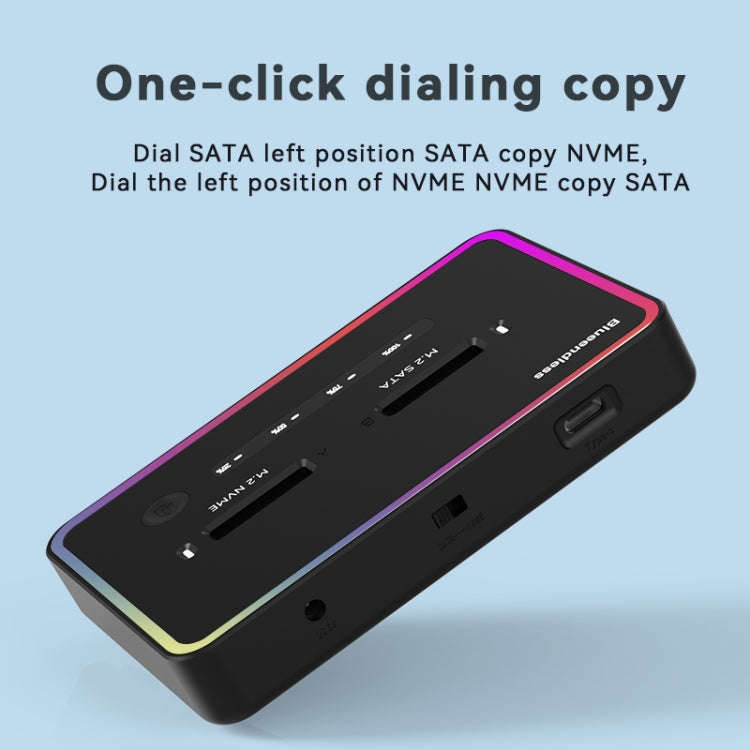 RGB NVME + SATA Blueendless M.2 Dual-Slot Hard Drive Base Solid State Hard Drive Box, US Plug