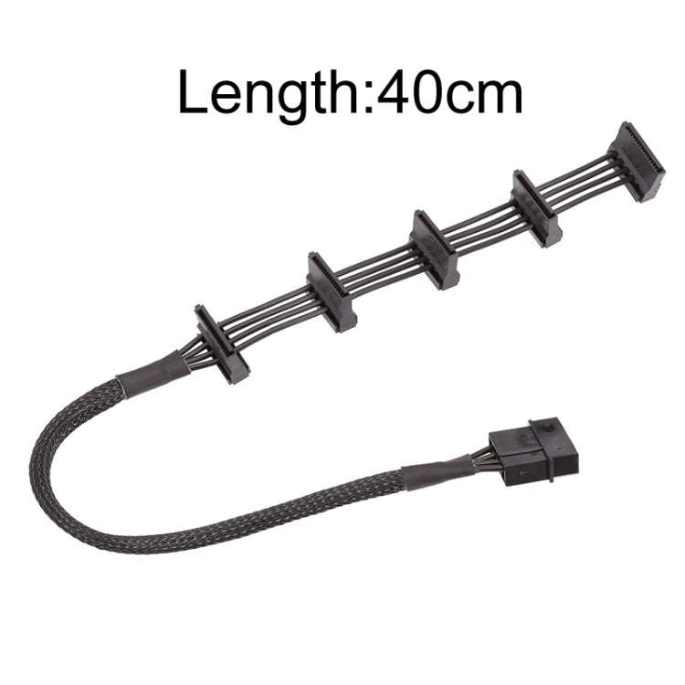 40cm 18AWG Large 4Pin Sleeve Grid 1 To 5 SATA Hard Drive Cage Cable