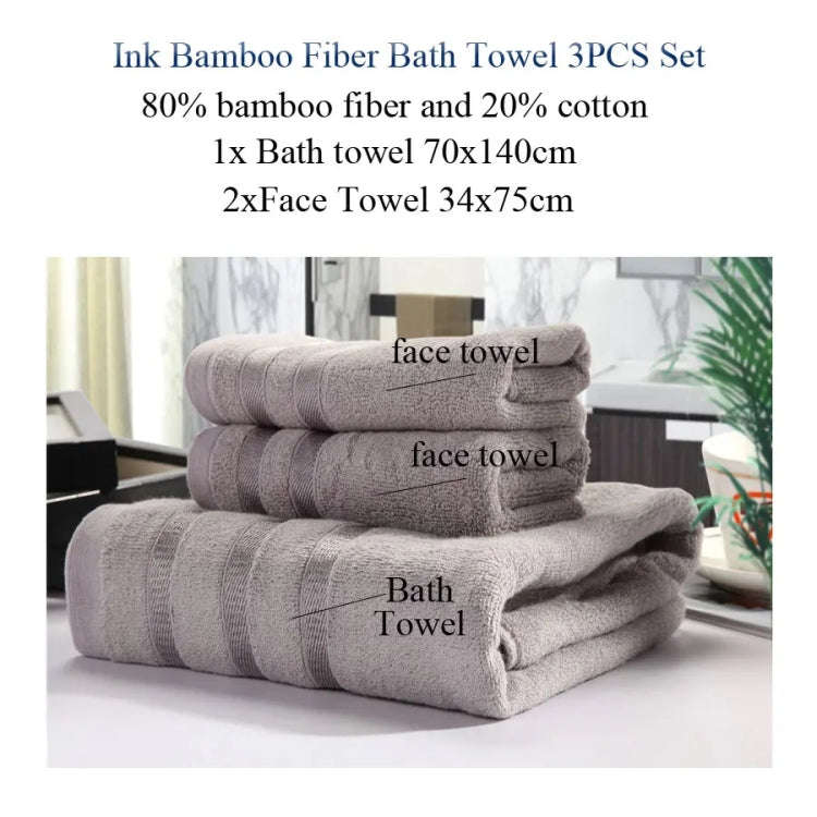 3pcs /Set Soft & Plush Towel Set Bamboo Fiber Cotton Bath Towel Washcloth For Bathroom(Deep Purple)