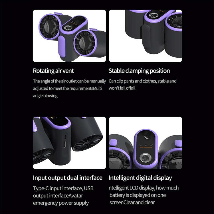 HX-157 Double-head Digital Display Waist-mounted Fan with Emergency Lighting Function(Dark Gray)