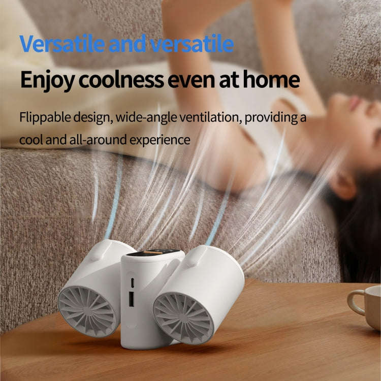 HX-157 Double-head Digital Display Waist-mounted Fan with Emergency Lighting Function(White)