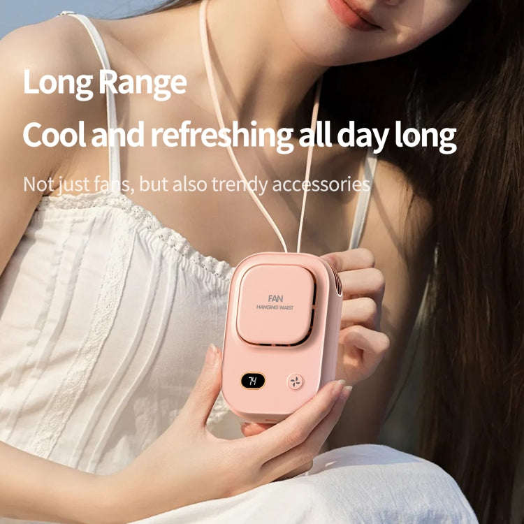 HX-150A Outdoor Digital Display Silent USB Charging Bladeless Waist Hanging Neck Fan(White)