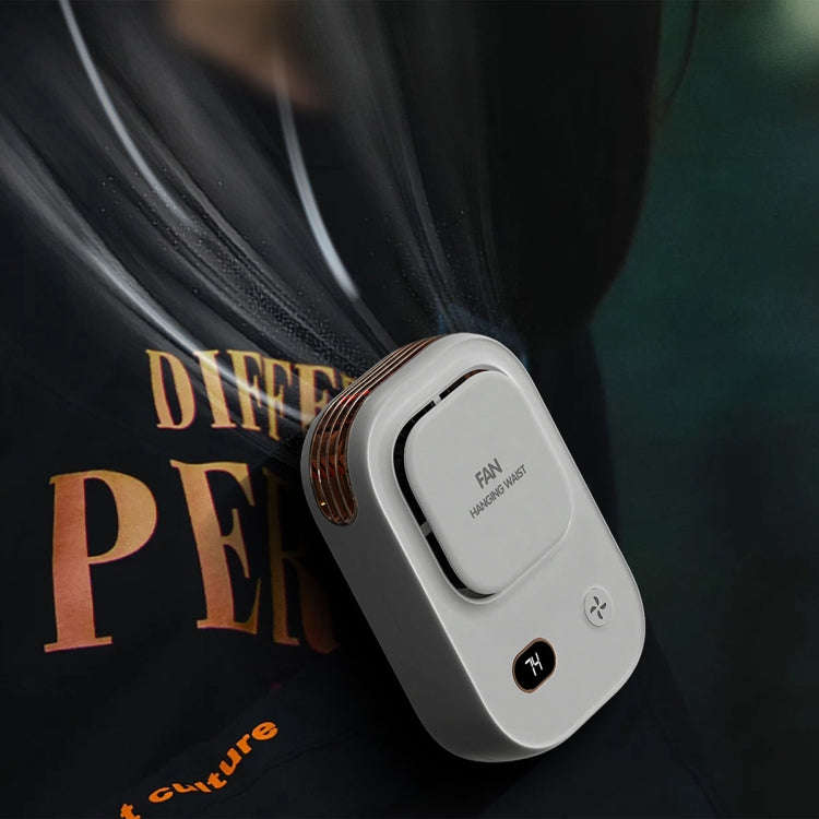 HX-150A Outdoor Digital Display Silent USB Charging Bladeless Waist Hanging Neck Fan(White)