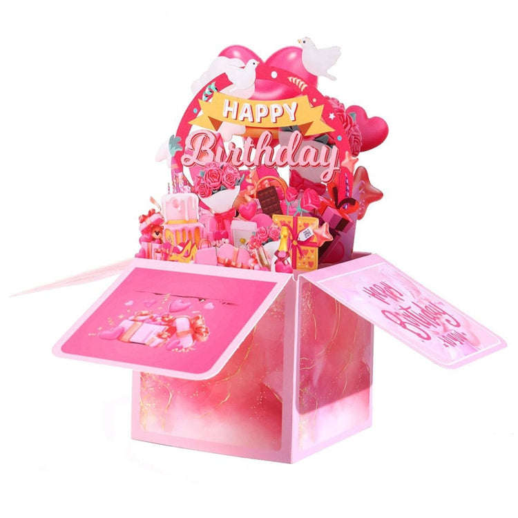 Colorful 3D Three-dimensional Handmade Hollow Paper Carving Birthday Card(Pink)