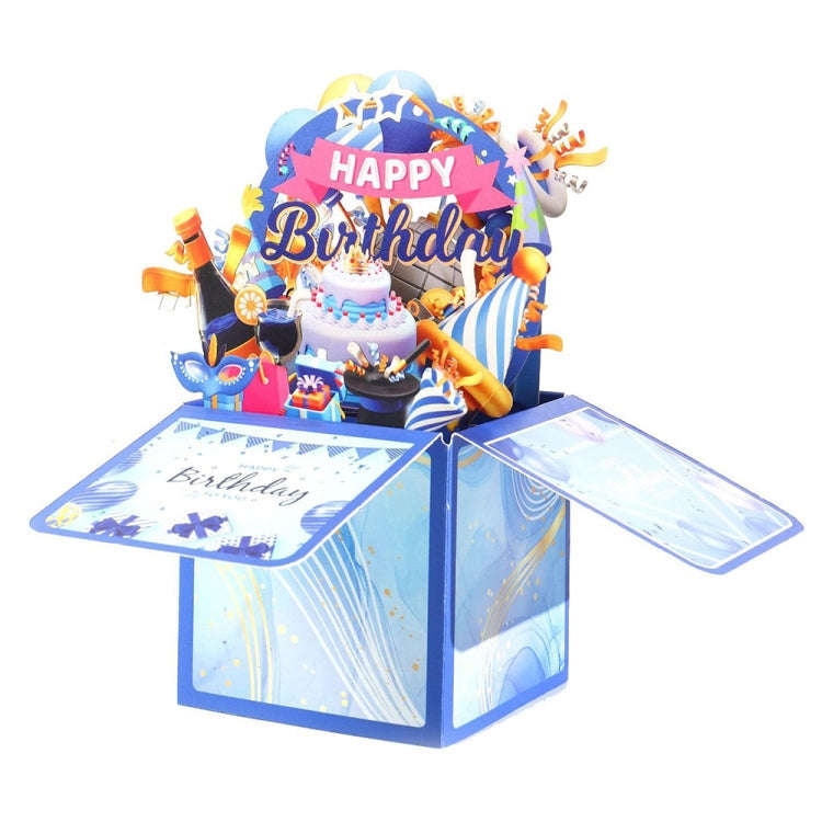 Colorful 3D Three-dimensional Handmade Hollow Paper Carving Birthday Card(Blue)
