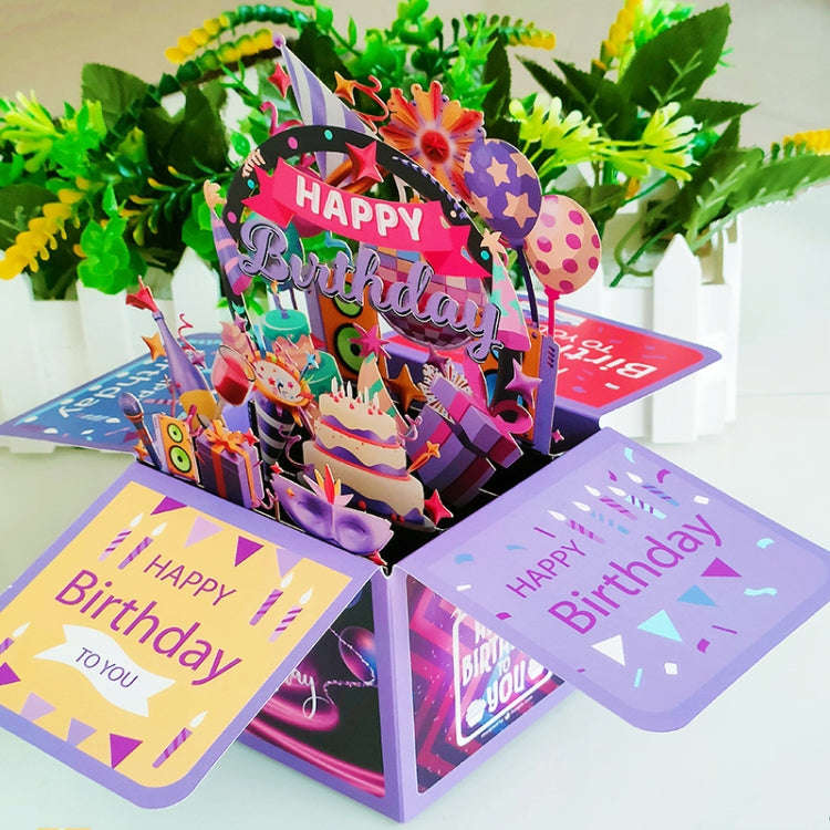 Colorful 3D Three-dimensional Handmade Hollow Paper Carving Birthday Card(Blue)