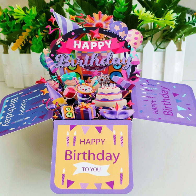 Colorful 3D Three-dimensional Handmade Hollow Paper Carving Birthday Card(Pink)