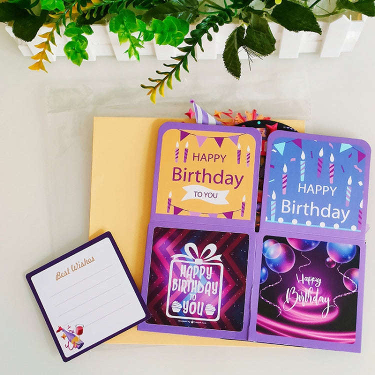 Colorful 3D Three-dimensional Handmade Hollow Paper Carving Birthday Card(Purple)