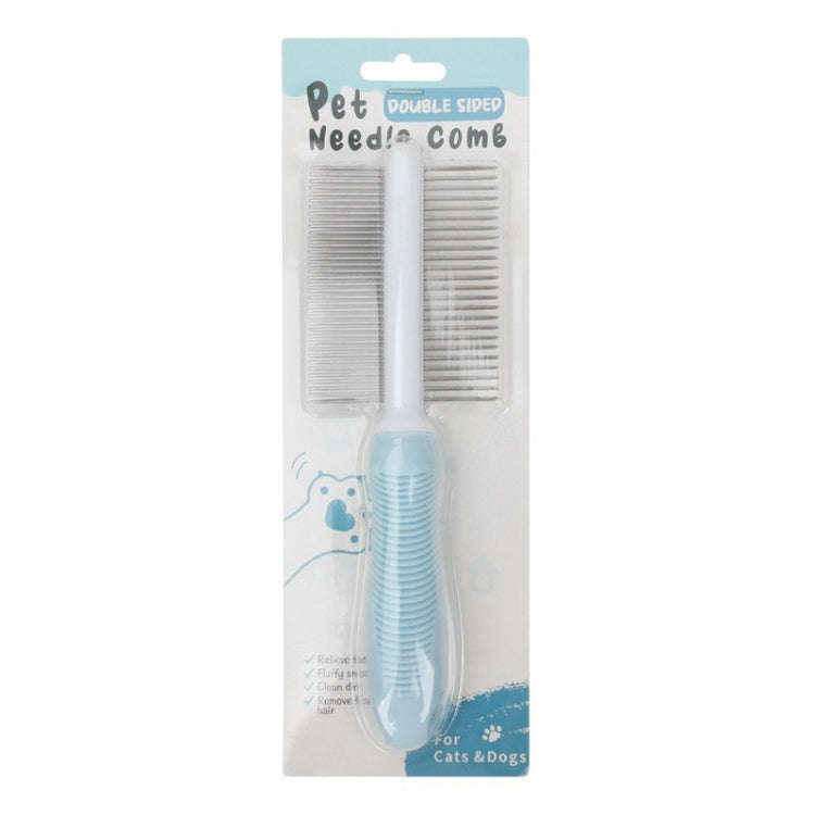 Pet Cats Grooming Needle Comb Dogs De-Floating Hair Cleaning Comb, Style: Two-side Teeth (Blue)