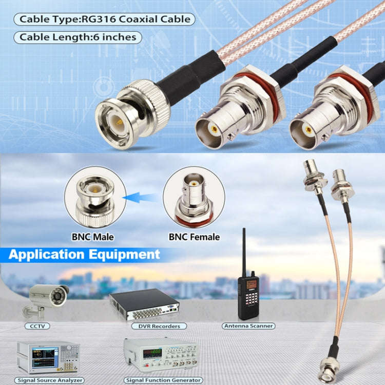 15cm BNC Male To Dual BNC Female RG316 Wire Coaxial Connector