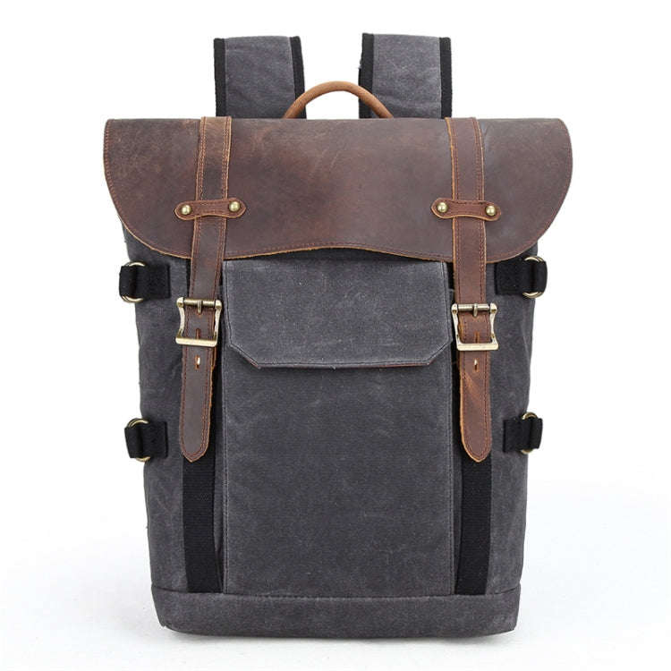 Vintage Camera Bag Waterproof  Canvas Backpack with Laptop Compartment Tripod Holder(Dark Gray)