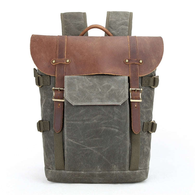 Vintage Camera Bag Waterproof  Canvas Backpack with Laptop Compartment Tripod Holder(Army Green)