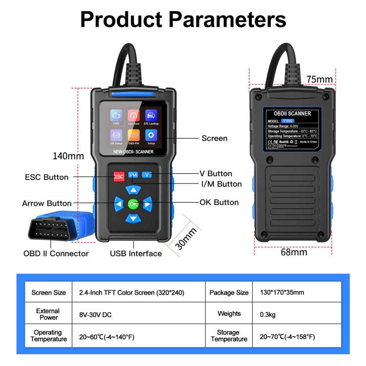 Automobile Fault Diagnostic Instrument OBD2 Engine Tester ELM327(T200)