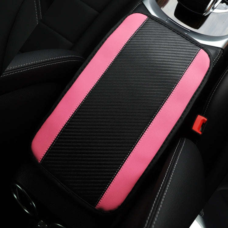 32x19cm PU Carbon Fiber Leather Central Armrest Box Cover Anti-slip Pad(Pink)