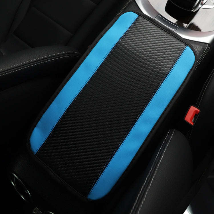 32x19cm PU Carbon Fiber Leather Central Armrest Box Cover Anti-slip Pad(Blue)