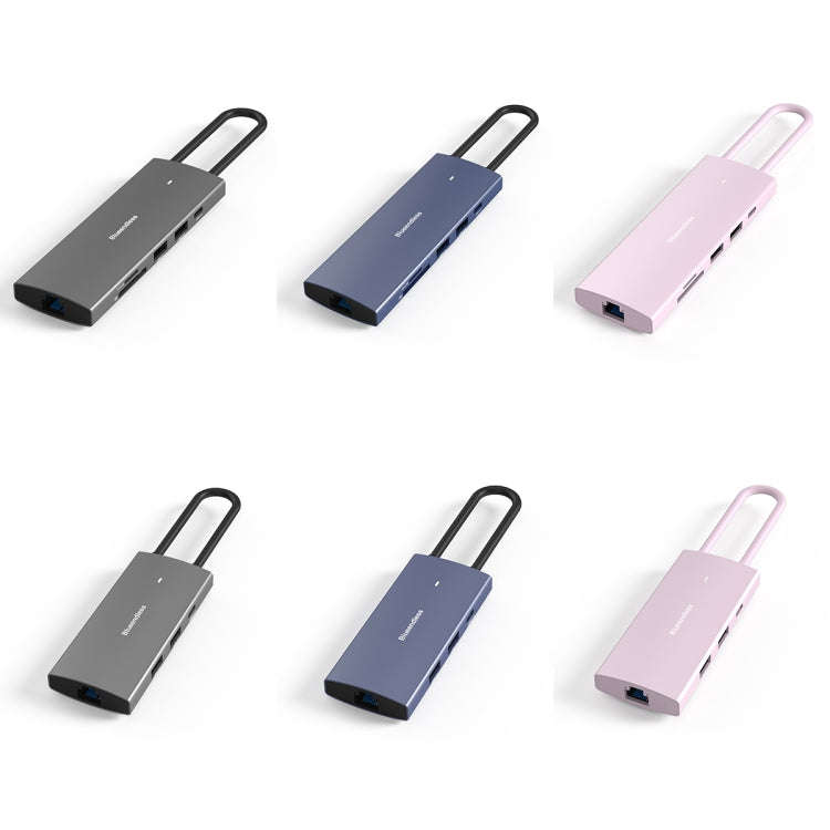 Blueendless 4K60Hz + Gigabit LAN + Data Type-C Docking Station, Spec: 9-in-1 Reading Card Pink