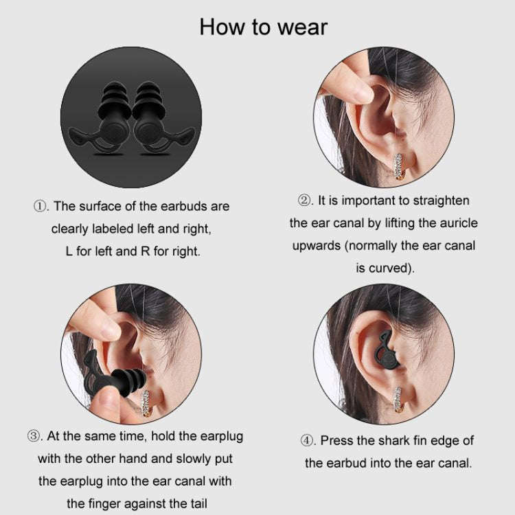 Noise Canceling Sleeping Earplugs Triple Layer Soundproofing Silicone Swimming Earplugs(Black)
