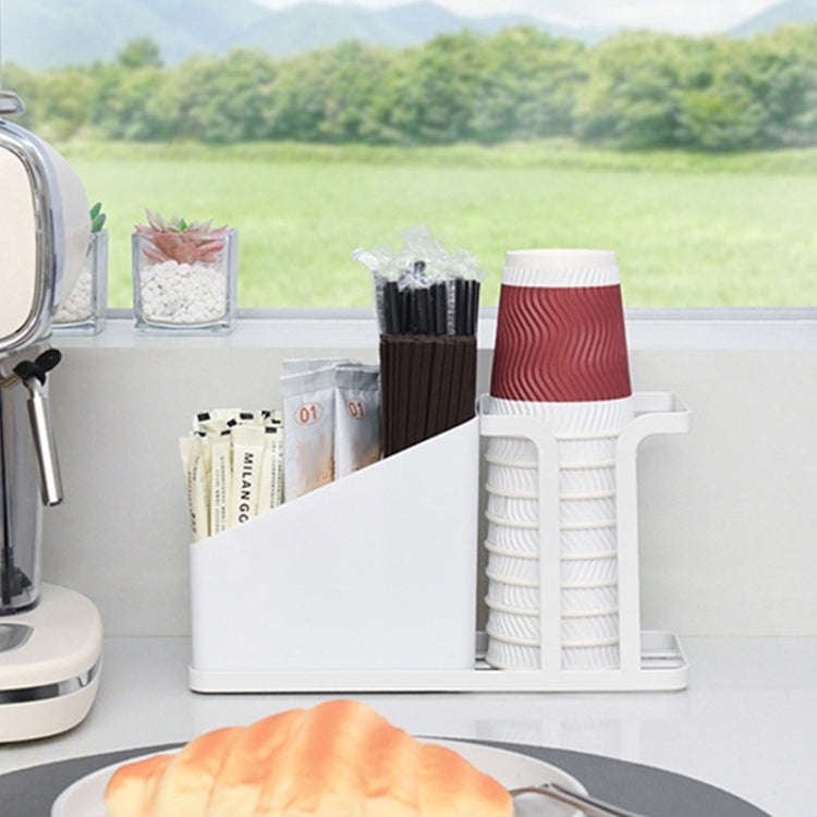 Desktop Disposable Paper Cup Storage Holder Iron Home Coffee Tea Bag Cup Storage Rack(White)