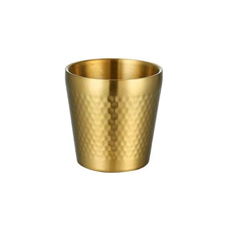 175ml 304 Stainless Steel Hammer Mug Thickened Double-Layer Restaurant Tea Cups(Gold)