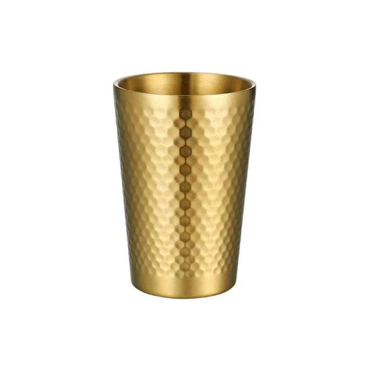 350ml 304 Stainless Steel Hammer Mug Thickened Double-Layer Restaurant Tea Cups(Gold)