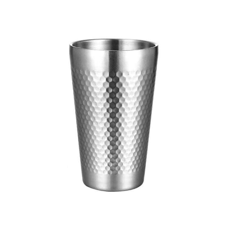 450ml 304 Stainless Steel Hammer Mug Thickened Double-Layer Restaurant Tea Cups(Silver)
