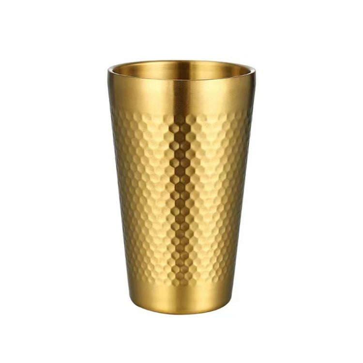 450ml 304 Stainless Steel Hammer Mug Thickened Double-Layer Restaurant Tea Cups(Gold)