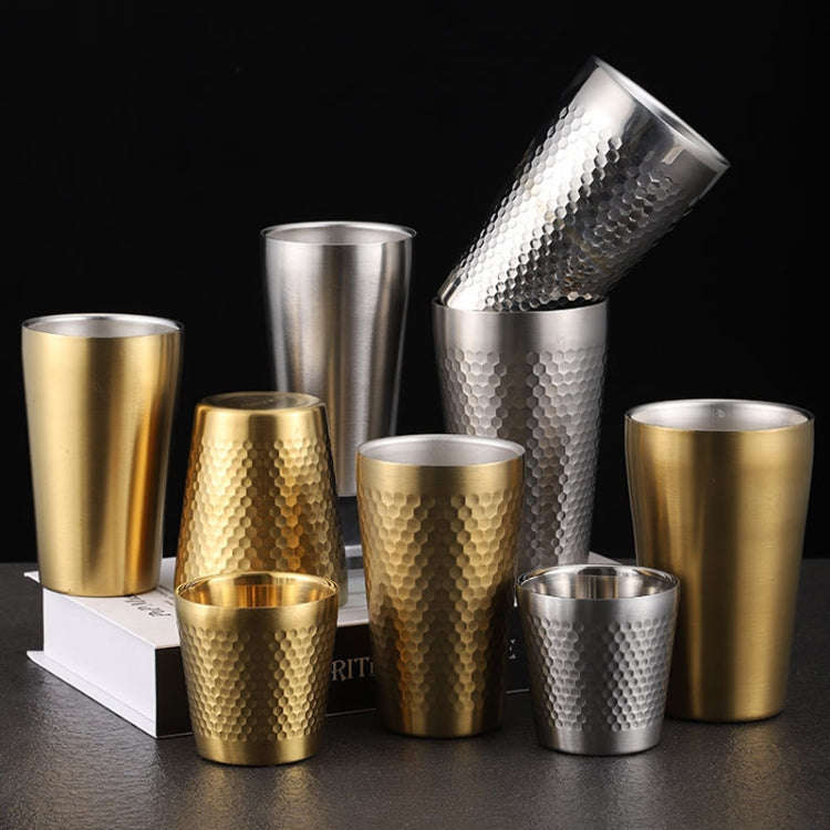 450ml 304 Stainless Steel Hammer Mug Thickened Double-Layer Restaurant Tea Cups(Gold)