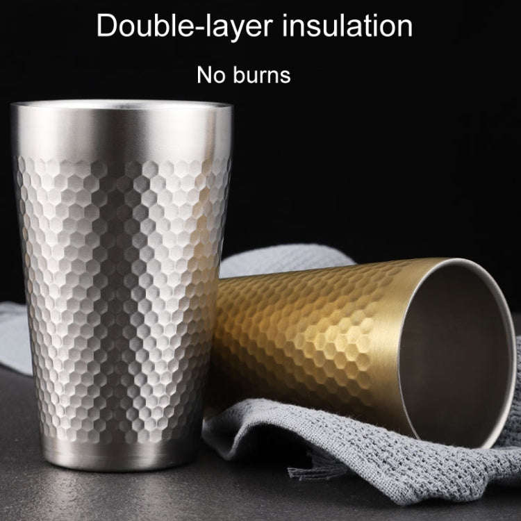 450ml 304 Stainless Steel Hammer Mug Thickened Double-Layer Restaurant Tea Cups(Gold)